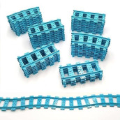 City Train Tracks Rail Road Station Train Accessories Blue Straight Curve Tracks (26 X Straight, 16 X Curve) Building Toy For Christmas Trains Fit With Major Brand Gift For Boys Kids Age 6-12 Year Old