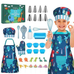 Gemeer Children�S Cooking And Baking Set 34-Pcs Includes Apron For Little Boys, Chef Hat, Oven Mitt & Utensil To Dress Up Chef Career Role Play For 3-7 Years