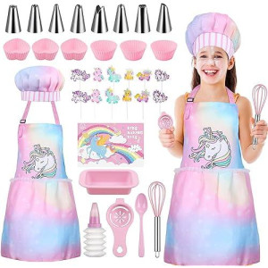 Gemeer Children�S Cooking And Baking Set 34-Pcs Includes Apron For Little Girls,Chef Hat, Oven Mitt & Utensil To Dress Up Chef Career Role Play For 8-12 Years