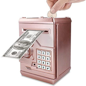 Totola Piggy Bank Electronic Mini Atm For Kids Baby Toy, Safe Coin Banks Money Saving Box Password Code Lock For Children,Boys Girls Best Gift (Rose Gold)