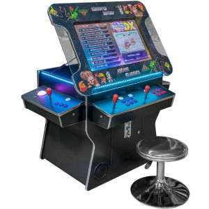 West State Gamerooms Cocktail Arcade Machine - Lift-Up Arcade Game Cabinet - Pre-Assembled 2 Player 3000 Retro Video Games Table With 26-Inch Lcd Screen Track Ball And 2 Chrome Bar Stools