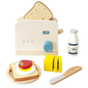 Pairpear Pop Up Toaster Play Kitchen Playset - Wooden Toy Food 11 Accessories For Kids