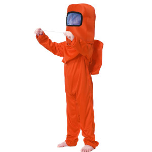Noucher Kids Astronaut Costume Game Space Suit Red Jumpsuit Halloween Backpack Cosplay Costumes For Boys Kids Girls Aged 3-10(Tag S(3-4T), Orange)
