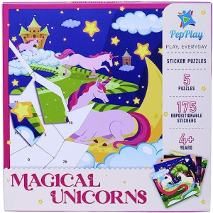 PepPlay Magical Unicorn Sticker Puzzle with Set of 5 Jigsaw Puzzles, Educational, BrainFun Activity, Essential Skills, Visual Discrimination for Kids, children, 4 Years Old and Above (23 x 23 cm)