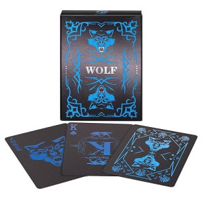 Wjpc Pvc Waterproof Playing Cards, Cool Black Plastic Poker Cards,Deck Of Cards For Game And Party.(Wolf)