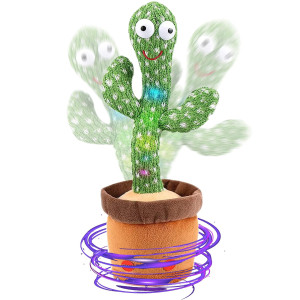 Wismat Dancing Cactus Toy - Singing, Talking Cactus Toy, Record & Repeating What You Say Electric Dancing Cactus, Mimicking Parrot Sunny Cactus Plush Toy 120 Songs With Led Light