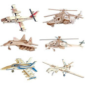3D Wooden Puzzle - 6 Piece Set Aircraft & Helicopter Wooden Crafts Assembly Building Model Kits - Wood Aircraft & Helicopter Stem Diy Brain Teaser Puzzle For Kids And Adults Teens Boys Girls
