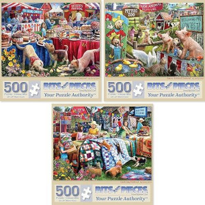 Bits And Pieces - Value Set Of Three (3) 500 Piece Jigsaw Puzzles For Adults - Each Puzzle Measures 18" X 24" - 500 Pc Desserts, Farm Animal, Quilting Festival Jigsaws By Artist Larry Jones