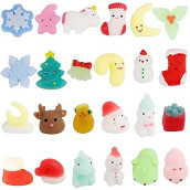 Cllayees 24 Pcs Squishy Toys, Christmas Kawaii Assorted Stress Relief Toy, Mini Snowman Bell Sock Moon Unicorn Gifts For Birthday Holiday Party For Kids