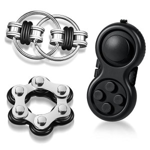 3 Pieces Handheld Mini Sensory Fidget Toy Set Includes Six Roller Chain And Key Flippy Chain Bike Chain Fidget Handheld Fidget Pad Stress Relief Toys For Adults Teens Relieve Stress(Black)