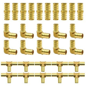 15/30/45/90Pcs Pex Fittings, 1/2" Fittings, Elbow Tee Straight Couplings Set, Pex Brass Crimp Fitting Combo With Tees, Elbows, Straights (1/2", 30Pcs)