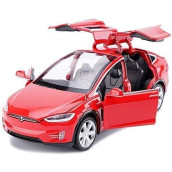 1:32 Scale Car Model X Alloy Diecast Pull Back Electronic Toys With Lights And Music, Mini Vehicles Toys For Kids Gift Car Lovers Collection (Model X - Brilliant Red)