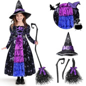 Spooktacular Creations Halloween Child Girl Purple Witch Costume Stars And Moon For Pretend Play (Small (5-7Yr))