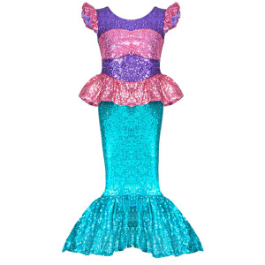 Spooktacular creations girls Little Mermaid costume, Halloween Mermaid Sequin costume for Kids Halloween Theme Parties (Medium (8-10yr))