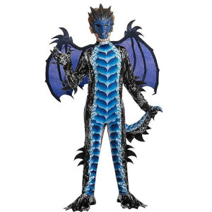 Spooktacular Creations Halloween Kids Boys Black And Blue Dragon Costume, Dragon Wings And Mask For Halloween Parties, Cosplay-S(5-7Yr)