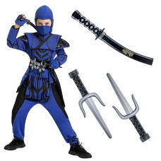 Spooktacular Creations Blue Halloween Warrior Ninja Costume For Boys And Girls, Halloween Dress Up Party, Ninja Role Playing, Themed Parties (Small (5-7Yr))