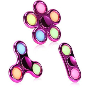 Figrol 3 Pack Pop Fidget Spinner, Push Pop Bubble Fidget Spinner, Simple Sensory Metal-Looking Plastic Hand Spinner - Stress Reduction And Anxiety Relief For Children