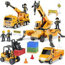 Cobefy Construction Toy Trucks For Boys Age 3-5, Kids Sandbox Toy Set With Crane, Forklift, Dump Truck Toys For Toddler, Ideal Gift For Children Birthday Cake Topper Construction Party Favor Playset