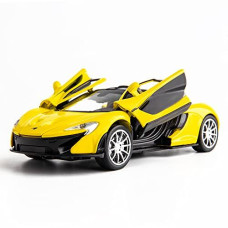 Bdtctk Compatible For 1:32 P1 Model Car, Zinc Alloy Pull Back Toy Car With Sound And Light For Kids Boy Girl Yellow