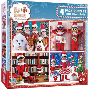 Masterpieces Puzzle Set - 4-Pack 100 Piece Jigsaw Puzzle For Kids - Elf On The Shelf 4-Pack - 8"X10"