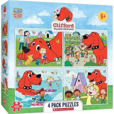 Masterpieces Puzzle Set - 4-Pack 100 Piece Jigsaw Puzzle For Kids - Clifford 4-Pack - 8"X10"