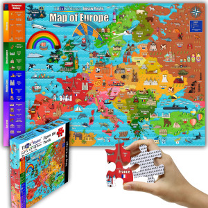 Think2Master Map Of Europe 100 Pieces Jigsaw Puzzle Fun Educational Toy For Kids, School & Families. Great Gift For Boys & Girls Ages 4-8 For Learning European History. Size:23.4