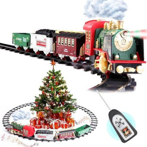 Remote Control Train- Rechargeable Battery And Remote- Christmas Train Sets With Real Smoke, Music & Lights - Electric Train Toy Gift Toys For 3 4 5 6 7 8+ Year Old Kids