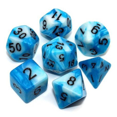 Dnd Polyhedral Dice Set Blue & White Dice For Dungeon And Dragons D&D Rpg Coc Role Playing Games Tabletop 7-Die Set With Dice Bag
