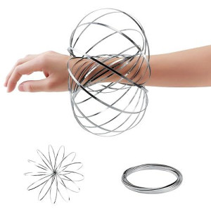 Rowphya Flow Ring Kinetic Spring Slinky Toy | Multi Sensory, Interactive, Educational 3D Shaped Arm Spinner Magic Rings, Bracelet, High Grade Single Strand 304 Stainless Steel, Unique Sensory Toy
