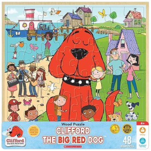 Baby Fanatic Masterpieces 48 Piece Fun Facts Jigsaw Puzzle For Kids - Clifford The Big Red Dog Wood Puzzle - 12"X12"