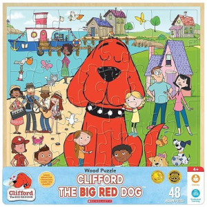 Baby Fanatic Masterpieces 48 Piece Fun Facts Jigsaw Puzzle For Kids - Clifford The Big Red Dog Wood Puzzle - 12"X12"