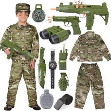 Tacobear Army Soldier Military Costume For Kids Boys Ages 3-11 Halloween Dress Up Role Play Set With Toy Accessories