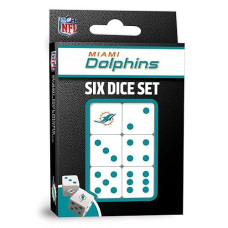 Masterpieces Game Day - Nfl Miami Dolphins - 6 Piece Team Logo Dice Set - D6 Standard Size