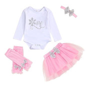 Grnshts Baby Girl My 1St Birthday Outfit Toddler Long Sleeve Letter Print Romper+Tutu Skirt Leg Warmers With Headband 4Pcs Clothes Set 15-18 M