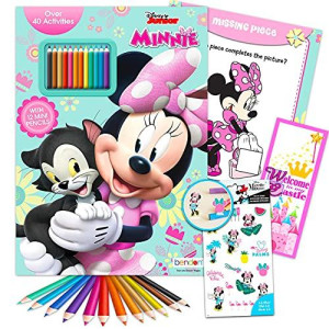 Disney Bundle Minnie Mouse Activity Book With Pencils Set 3 Pc Bundle With Coloring Book, Stickers, And Door Hanger Minnie Travel Activity With Games, Puzzles, And More Minnie Mouse Coloring Book