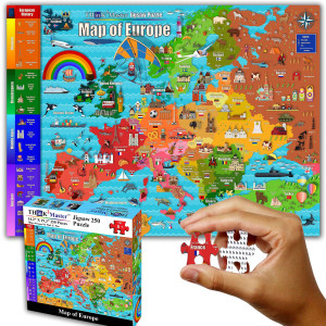 Think2Master Colorful Map Of Europe 250 Pieces Jigsaw Puzzle Fun Educational Toy For Kids, School & Families. Great Gift For Boys & Girls Ages 8+ For Learning European History. Size: 14.2