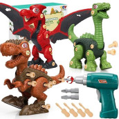 Toy Life 3-Pack Take Apart Dinosaur Toys For Kids 3 5 7 Kids Dinosaur Toys With Electric Drill Dinosaur Birthday Gifts Take Apart Toys For Boys Building Toys For Kids Ages 4-8 Stem Toys Tool Set