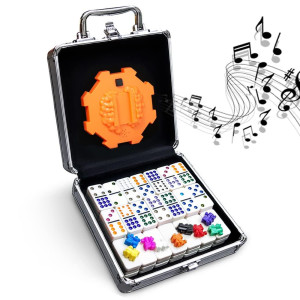 Yinlo Mexican Train Dominoes Set, Double 12 Dominoes Set: Colorful Dot Pips, Real Train Sound Effect Hub, Score Pad And 9 Colorful Trains, 91 Tiles Domino Game Set