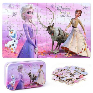 Lelemon Pretty Puzzles For Kids Ages 4-8, 60 Piece Snowmen Puzzles For Kids Ages 3-5,Children Jigsaw Puzzles Kids Puzzles In A Metal Box,Educational Learning Puzzle Toys For Girls And Boys