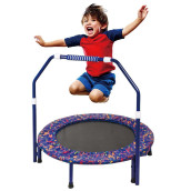 36-Inch Kids Trampoline With Foldable Bungee Rebounder Adjustable Handrail And Safety Padded Cover Mini Trampoline For Indoor And Outdoor Use (Blue)