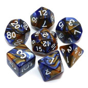 Creebuy Polyhedral D&D Dice Set With Blue & Gold Colors For Dungeon And Dragons Pathfinder Rpg Dice With Dice Pouch