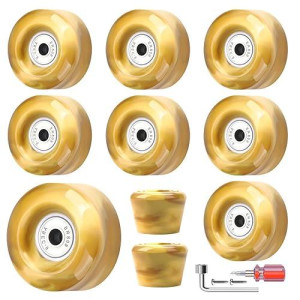 Nezylaf 8 Pack 32 X 58, 82A Quad Roller Skate Wheels With Bearing Installed And 2 Toe Stoppers For Double Row Skating,Replacment Accessories Suitable For Outdoor Or Indoor