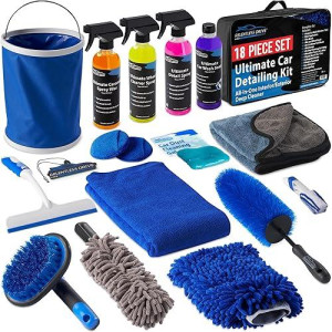 Car Detailing Kit (18Pc) - Car Cleaning Kit - Car Wash Kit - Complete Car Wash Kit With Bucket For Perfect Car Wash, Car Gifts For Men, Gifts For Car Guys, Interior Car Cleaner And Wheel Cleaner