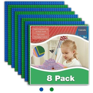 Unirolic 8 Pack Classic Baseplates 10 X 10 Sturdiness Building Platforms - Compatible With All Major Brands Building Bricks, Suitable For Kids And Adults As A Gift -Blue&Green