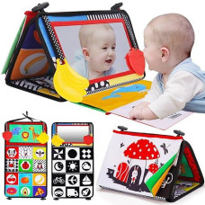 Tummy Time Baby Mirror Infant Toys Newborn Toys 0 3 Months Brain Development With Crinkle Cloth Book And Teether Black And White High Contrast Baby Toys 4 6 9 12 Month Boys Girls Crawling Sensory Toy