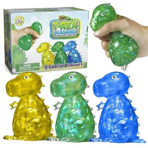 Yoya Toys Gleameez T-Rex Stress Ball Fidget Toy | Glittery Dinosaur Squeeze Toy For Anxiety Relief, Stress, Anger Management, Occupational Therapy | Colorful Squishy Ball For Kids & Adults | 3 Pack