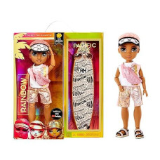 Rainbow High Barbie Pacific Coast Finn Rosado- Rose Gold Boy Fashion Doll with Pool Accessories playset, and Surfboard. Great Gift for Kids 6-12 Years Old, (581888)