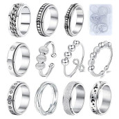 Mucal Fidget Rings For Anxiety 8Pcs Stainless Steel Spinner Ring Anti Anxiety Ring Spinning Moon Star Cool Stress Relieveing Rings For Women Men