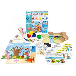 Bright Stripes Steam Science Kit For Kids Ages 4-7 Arts And Crafts, Painting Creativity Activity Set With 20 Educational Activities For Color Mixing Experiments, Stem Learning Creative Gifts