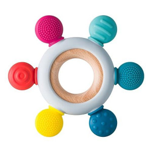 Arudyo Baby Teething Toys Silicone Teethers Bpa Free Silicone Rudder With Wooden Ring Soothe Babies Gums (Rainbow)